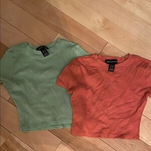 Simple Ribbed Crop Tops - Green and Orange